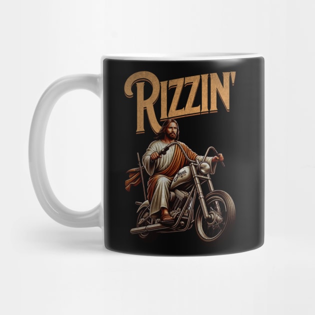 Jesus Christ on a Motorbike Rizzin' Jesus is Rizzen, Easter 2024 Funny Tees by sarcasmandadulting